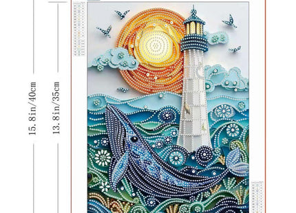 ZQEATRY Moon Lighthouse Special Shape Diamond Art Kits for Adults Beginners,DIY Sea Dolphin Crystal Rhinestones Diamond Painting Kit for Adults,5D Diamond Art Painting for Home Wall Decor 12 X 16inch