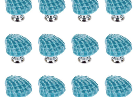 Ceramic Seashell Nautical Cabinet Knobs for Kitchen Drawer, 12 Pack, Blue