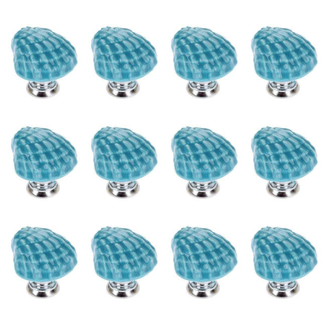 Ceramic Seashell Nautical Cabinet Knobs for Kitchen Drawer, 12 Pack, Blue
