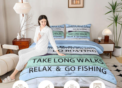 Lake House Comforter Set Twin Gift For Lake Lover,Country Paddle Retro Wood Grain Quilt Retro Rustic Farmhouse Bedding Set For Kids Teens Adult Women, Go Boating Down Comforter Lake Cabin Decor,Teal