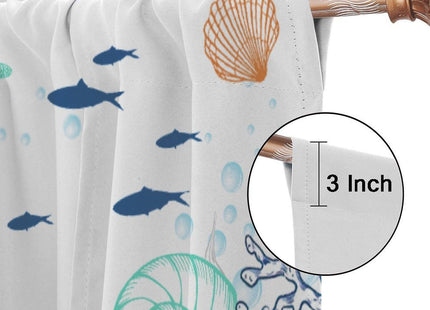 JanJCurt Nautical Coastal Curtains, Starfish Seashell Coral Beach Themed Drapes Ocean Orange Blue Teal Conch Print Window Treatments for Kitchen Living Room Bedroom, 42x45 Inch (No Blackout)