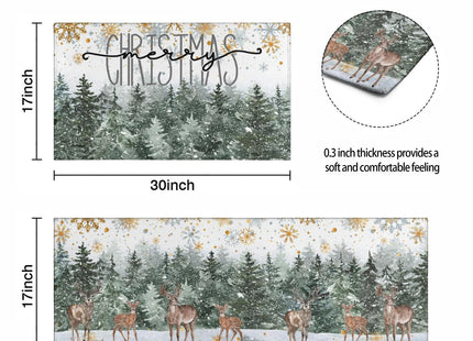 wyoansfhd Christmas Trees Deer Snowflakes Christmas Kitchen Mats Set of 2, Winter Home Decor Low-Profile Kitchen Rugs for Floor,Merry Christmas Rugs 17x30+17x47 Inch