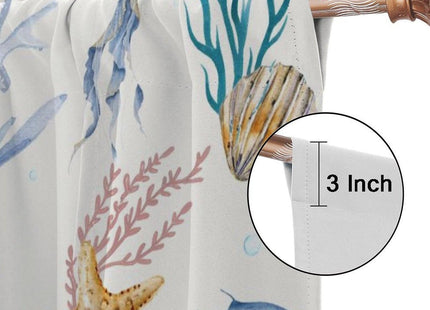 Ocean Animal Curtains for Kids,Watercolour Cartoon Underwater Coral Shells Seahorse Sea Turtle Water Plants Nautical Window Drapes for Boys Girls Nursery Bedroom Living Room 42x45in（No Blackout）