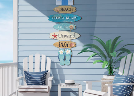 Kigley Beach Theme Wooden Wall Decor Summer Coastal Ocean Hanging Decor for Living Room, Bedroom, Bathroom Flip Flop Wood Sign with Starfish, Seashell, Coastal Wall Art for Home Office 25.2 x 9.4 Inch