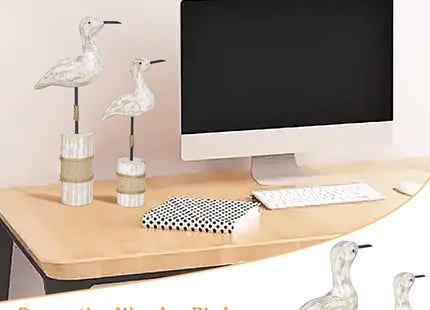 EVINIS Wooden Sea Birds Statues Coastal Decor, White Seagull Statues for Nautical Coastal Beach Ocean Home Decoration