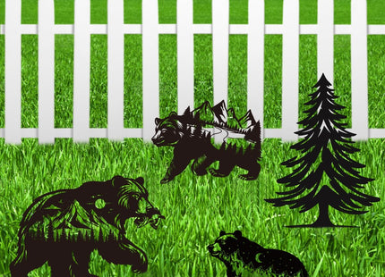 Riletese Bear Garden Stake Outdoor Yard Decor – Set of 4 Metal Black Lawn Ornament, Cute Bear Lover Gift for Women Men, Weather-Resistant Bear Silhouette Statues Yard Art for Patio