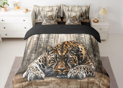 Erosebridal Jungle Leopard Full Comforter Set with Sheets 7 Piece Natural Forest Wildlife Bed in A Bag Farmhouse Woodland Animal Bedding Sets for Women Adults Rustic Cabin Pine Tree Bed Set
