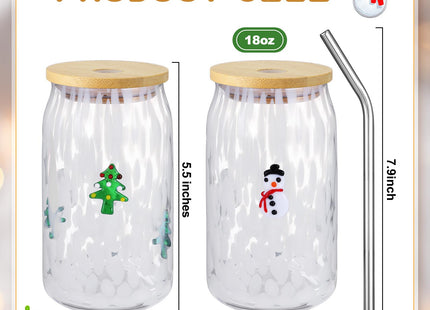 Honeydak 2 Pcs Christmas Icon Glass Tumbler, Christmas Tree & Snowman