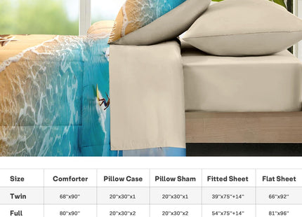 Nesker Queen Comforter Set with Sheets, 7 Pieces Beach Surfing Bedding