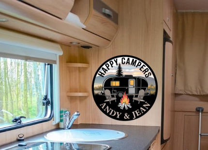Personalized Happy Camper Metal Sign, Custom RV Decor Sign, Custom Campsite Metal Art, Large Camping Wall Art, Customized Campsite Decor, Rustic RV Name Plaque, Customized Name Plaque for Camping