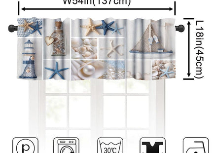 SXXLDNG Nautical Curtain Valance for Windows Living Room Kitchen Farmhouse, Coastal Lighthouse Starfish Short Rod Pocket Tier Curtain Window Treatment, 1 Panel 54x18