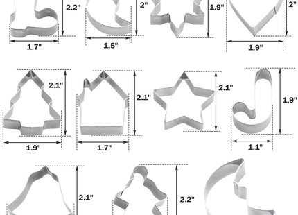 Christmas Cookie Cutters Set - Holiday Mini Cookie Cutter set of 10, Include: Gingerbread House, Snowflake, Christmas Tree, Gingerbread girl, Heart, Star, Moon, Christmas Crutch, Bell, Boot