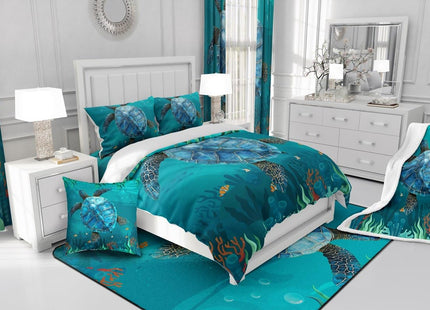 jejeloiu Sea Turtle Ocean Fish Comforter Set Twin Size Kids Boys