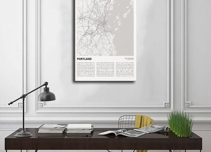ghNDJdk Portland Map, Travel Maine, Housewarming Gift Canvas Poster Bedroom Sports Landscape Office Room Decor Gift StyleFrame 12x18inch