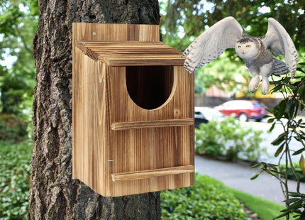 JILVGS Owl Box, Carbonized Pine Screech Owl Nesting Box