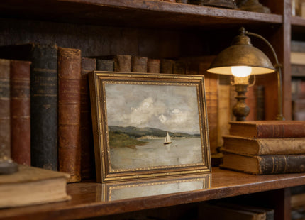 Gold Framed Vintage Coastal Sailboat Canvas Wall Art, 9x11 inch