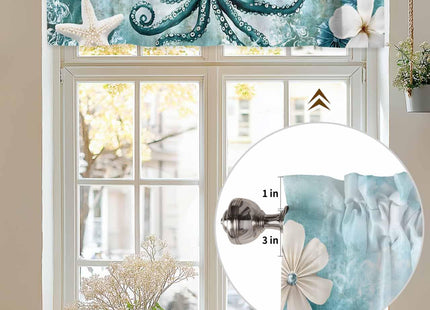 Nautical Coastal Valance for Windows, Beach Sea Octopus Starfish Floral Ocean Rod Pocket Curtain Valances for Living Room Bathroom Underwater World Window Treatment Valances 42"W x 12"L, 1 Panel