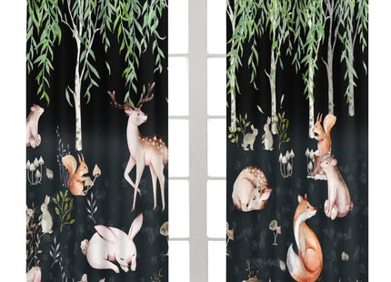SENRUEGT Forest Animal Curtains, Watercolor Cartoon Woodland Plants Animals Bears Moose Mushrooms Printed Curtains for Kids Boys and Girls Bedroom Window Drapes 42x45 Inch, Style-9