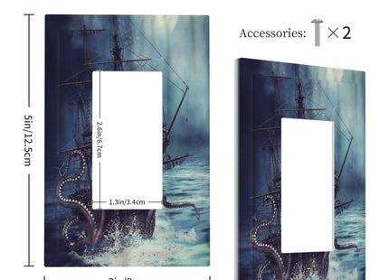 Octopus Ocean Kraken Nautical Pirate Ship 1 Gang Rocker Light Switch Covers Decorative Unique Single Decora Outlet Wall Plate Faceplate Switchplate GFCI for Kitchen Bedroom Bathroom Decor
