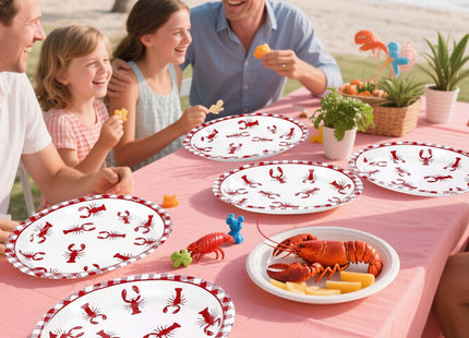 Greencian 50Pcs Crawfish Boil Red Grid Large Oval Paper Plate 12 x 10 Inch