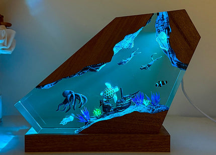Octopus Ocean Resin Lamp, Handmade Resin Night Light for Home Office Decor