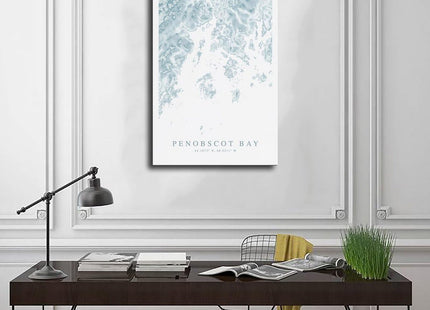 DUYIGCR Penobscot Bay Maine Map, Coastal Canvas Poster Bedroom Sports Landscape Office Room Decor Gift Frame 12" L X 18" W