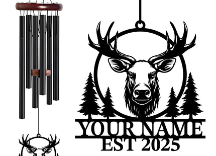 WindWink Personalized Customize Name Moose Wind Chime, Metal Iron 37 Inch Outdoor Memorial Gift for Garden Yard Patio Home Decor, Black (Style D)