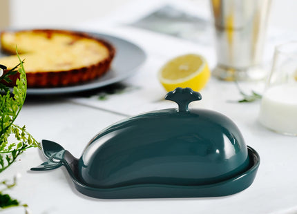 Porcelain Butter Dish for Countertop, Cute Whale Design, Ceramic Butter Dish with Handle, Funny Butter Storage Container, Ideal Gifts for Housewarming, Green