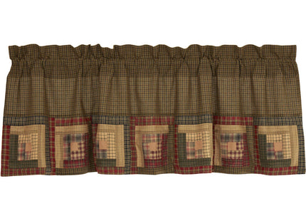 VHC Brands Tea Cabin Rustic 20"x60" Log Block Border Valance Green Thanksgiving Rod Pocket Patchwork Cotton Plaid Kitchen Window Curtains