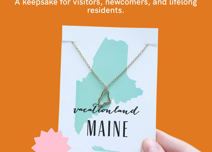 Lucky Feather Maine State Shaped Necklace | 14k Gold-Dipped Pendant Necklace | Easter Basket Stuffer| State Love Fashion Jewelry For Women | Dainty Necklace For Women | Great Gift Idea