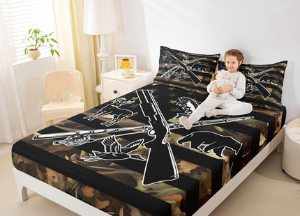 Hunting Fishing Bed Sheets For Kids Boys Men Camo American Flag Bedding Set Queen Wild Fish Duck Deer Bear Sheet Set Black Animal Silhouette Camouflage Fitted Sheet + Flat Sheet + 2 Pillow Cases