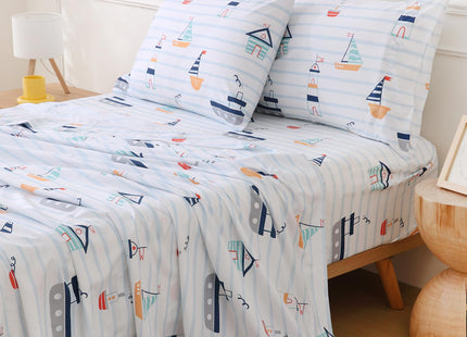 Full Sheet Set Kids Nautical Sailboat Themed Bed Sheet for Boys 4 Pieces