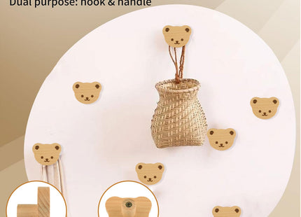 MOROBOR 12PCS Bear Shaped Wooden Knobs Single Hole Beech Wood Handles Cupboard Cabinet Handle Knob for Chest of Drawers with Screws& Expansion Tube