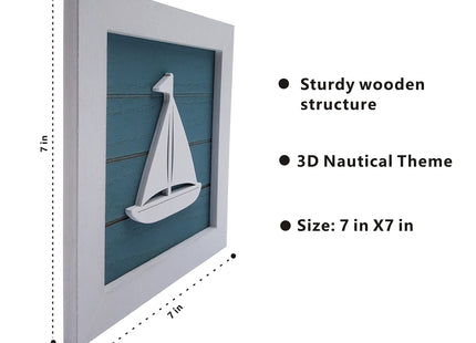 Nautical Theme Wall Decor Set of 3 7x7 in Rustic Beach Decor 3D Anchor Sailboat and Ship Wheel Wooden Beach Bathroom Decor Ocean Coastal Theme Decor for Lake House Home Room Nautical Gifts