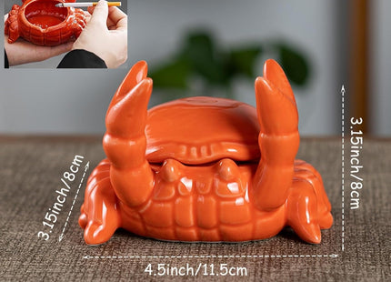 Cute Ashtray With Lid, Ceramic Crab Cigar Cigarettes Ash Tray, Windproof Tabletop Ashtrays Outdoor, Smoking Holder Smokeless Indoor, Funny Decor for Home Office Patio(Black)