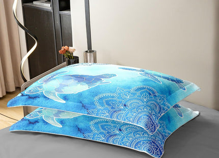 Castle Fairy 100% Nature Cotton Sea Turtle Duvet Cover Full Size for Teens Youth,Wild Flowers Mandala Comforter Cover (Not Comforter),Neon Blue Tie Dye All Season Super Soft Bedding Bedroom Decor
