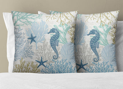 Giwawa Nautical Coastal Throw Pillow Covers 16X16 Inch Set of 2 Ocean Seahorse Decorative Pillow Cushion Cases for Sofa Couch Bedroom Home Decor