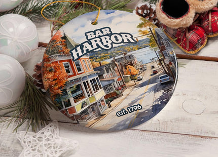 Charming Bar Harbor Street Ornament and Holiday Decoration, Maine Keepsake and Present