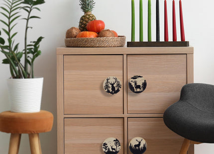 Lasyman 8Pack1.8 Rustic Wooden Deer Drawer Knob Wood Vintage Woodland Moose Animal Theme Kitchen Cabinet Furniture Dresser Drawer Knobs Pulls