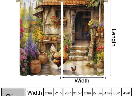 AAVEUP Farm Rooster Curtains for Kitchen,Vintage Rustic Painting Farmhouse Log Cabin Flowers Plants Animals Chickens Window Drapes Print for Boys Girls Bedroom Living Room Cottages 42x45in