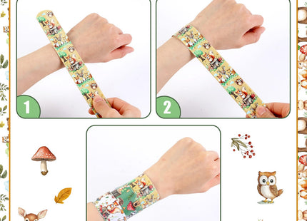 Serencatcher 48pcs Woodland Animals Slap Bracelets, Woodland Party Favors Include Bracelet Wristbands in 12 Styles for Forest Jungle Animal Birthday Party Decorations