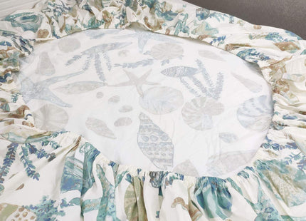 FADFAY Sheet Set Queen Beach Themed Bedding Sets 100% Cotton Super Soft Coastal Bedding White Teal Seashells and Starfish Nautical Bedding with Deep Pocket Fitted Sheet 4-Pieces Queen Size