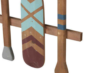 Deco 79 Wood Paddle Home Wall Decor Novelty Canoe Oar Wall Sculpture with Arrow and Stripe Patterns, Wall Art 21" x 2" x 36", Brown