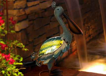 HONGLAND Solar Metal Pelican Statues Garden Sculpture & Statues, Glass Outdoor Pelican Yard Art Coastal Ocean Bird Decor Lawn Ornament for Backyard Porch Patio Decor（19 Inch）