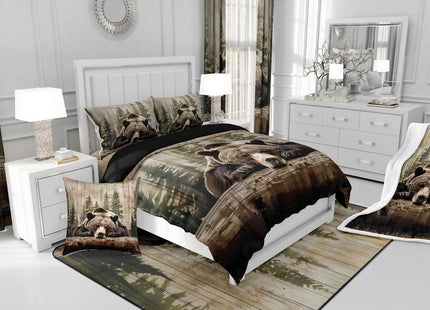 Feelyou Grizzly Bear Comforter Set King Size, Wild Animal Hunting Quilt Set with 2 Pillowcases, Rustic Cabin Farmhouse Bedding Set 3pcs for Kids Boys Teens Room Decor, Western Country Duvet Insert
