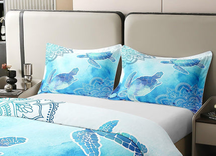 Castle Fairy 100% Nature Cotton Sea Turtle Duvet Cover Full Size for Teens Youth,Wild Flowers Mandala Comforter Cover (Not Comforter),Neon Blue Tie Dye All Season Super Soft Bedding Bedroom Decor