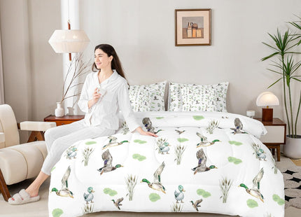 Erosebridal Mallard Duck 7 Piece Comforter Set Full Bed in A Bag Woodland Wild Duck Bedding Set for Kids Boys Girls Waterfowl Flying Ducks Sheets Rustic Farmhouse Comforter Hunting Wildlife Theme