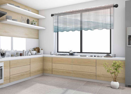 Pinroote Summer Beach Sheer Valance, Ocean Coastal Light Filtering Kitchen Curtain Valances, Nautical Seaside Aqua Beige Chiffon Rod Pocket Living Room/Bedroom/Cafe Curtains 54"x18"