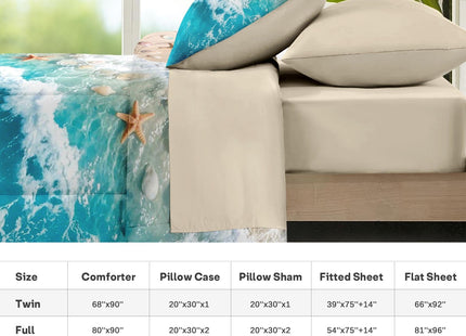 Nesker Queen Comforter Set with Sheets, 7 Pieces Beach Starfish Bedding