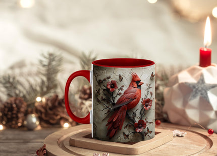 Cardinal Bird Coffee Mug, 11oz Ceramic Red with Songbird and Flower Design, Gift for Women, Nature Lovers, Birthdays, Tea, Coffee, Hot Chocolate Lovers, Artistic and Elegant (Red Cardinal Bird)